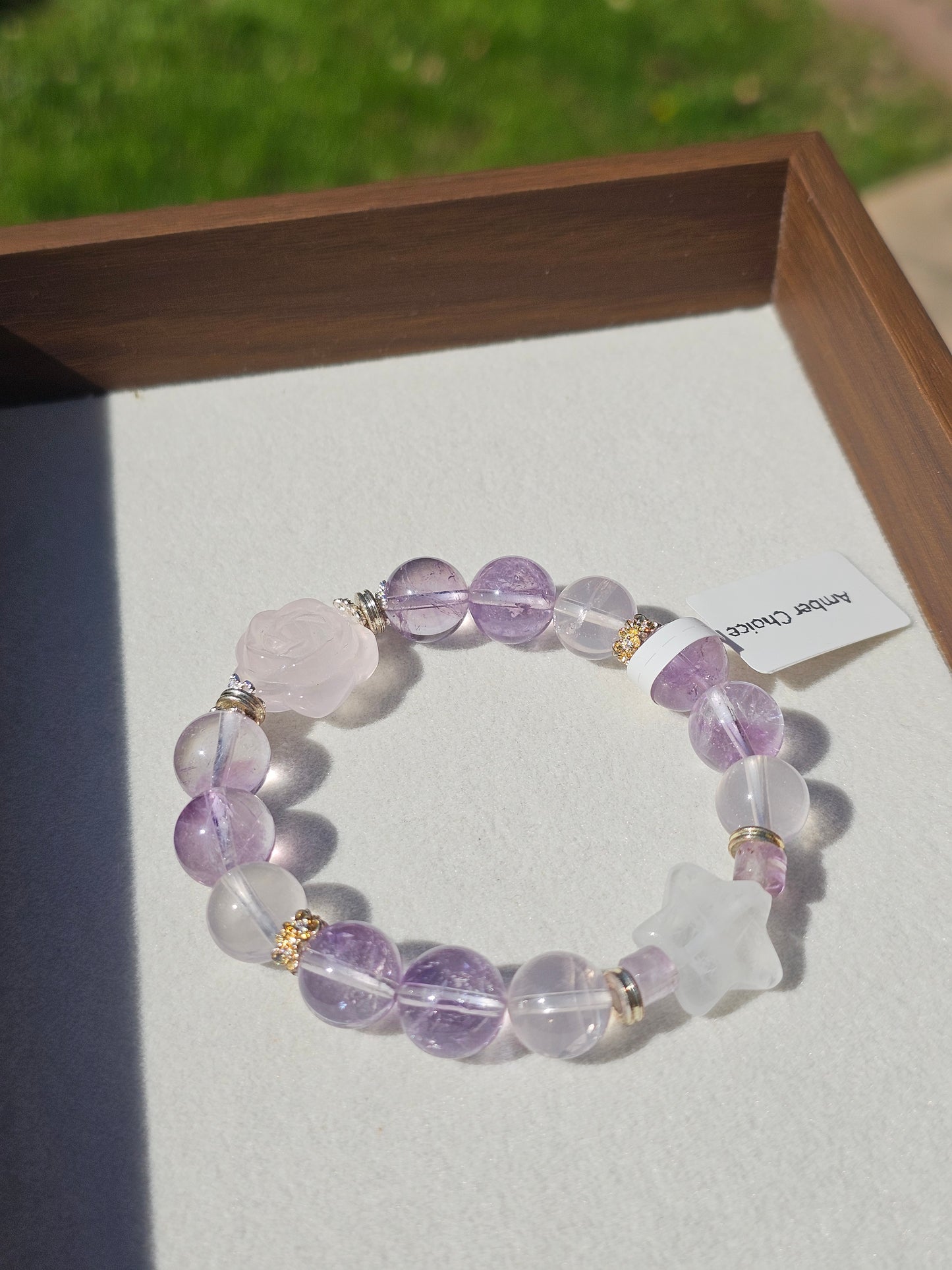 Rose Quartz Rose × Lavender Amethyst × Clear Quartz Bracelet 10mm