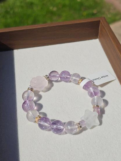 Rose Quartz Rose × Lavender Amethyst × Clear Quartz Bracelet 10mm