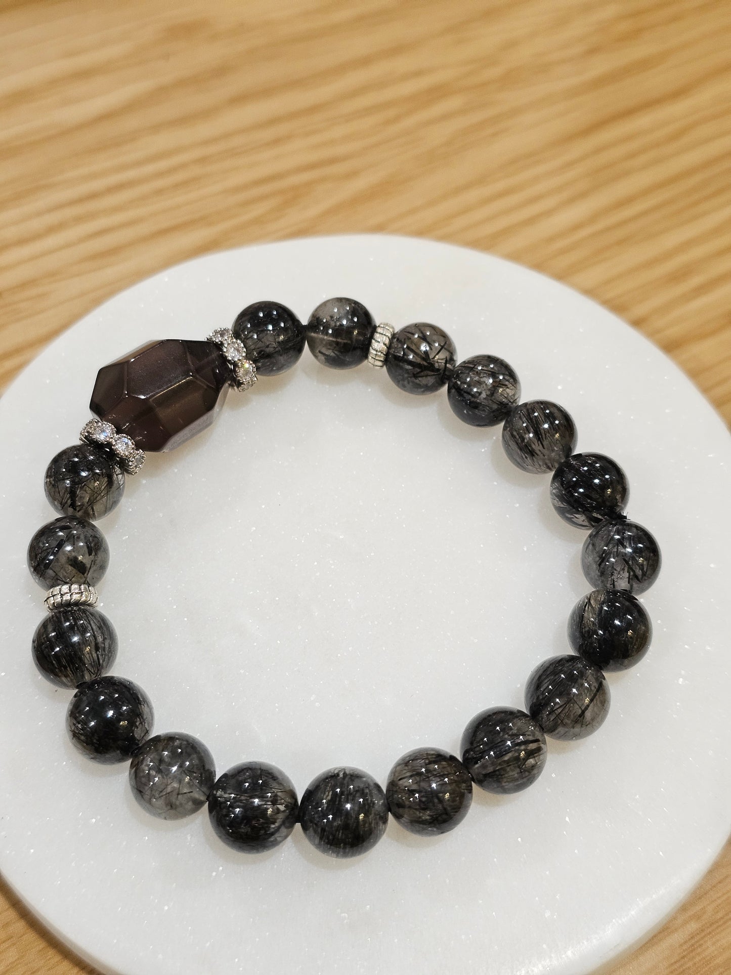 Black Rutilated Quartz × Smoky Quartz Bracelet 9.2mm