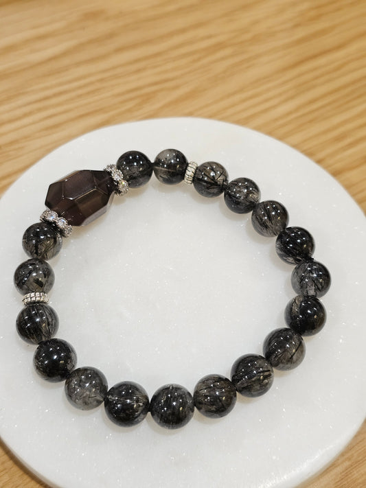 Black Rutilated Quartz × Smoky Quartz Bracelet 9.2mm