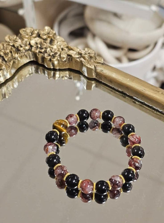 Red Agate × Obsidian × Tiger’s Eye Bracelet 10mm