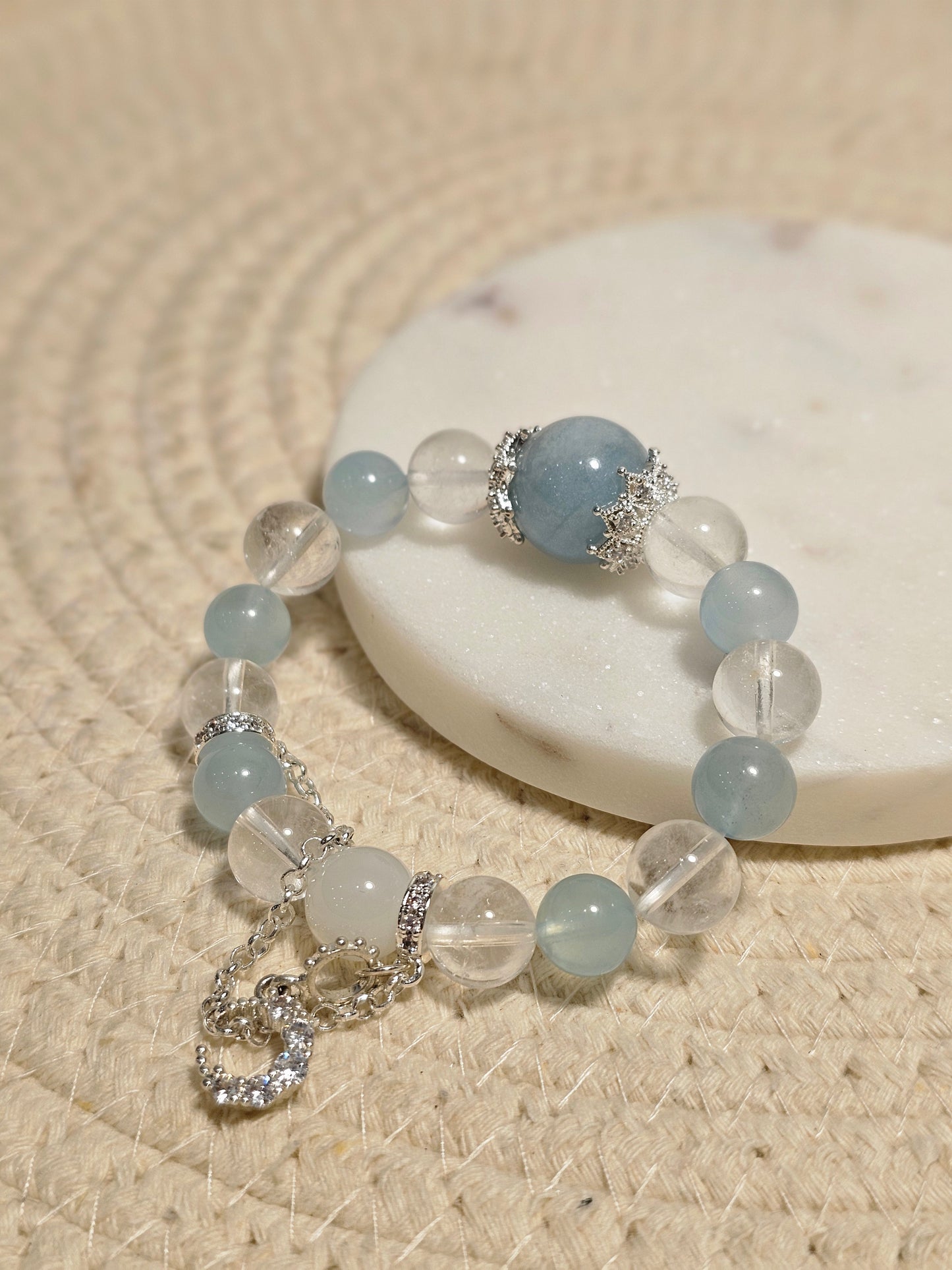 Aquamarine × Clear Quartz｜Fresh & Elegant Energy Bracelet 10mm 