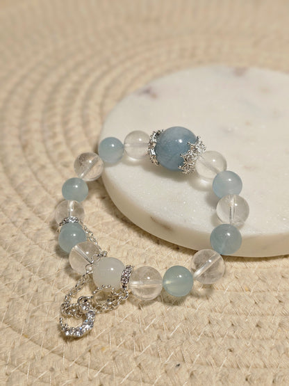 Aquamarine × Clear Quartz｜Fresh & Elegant Energy Bracelet 10mm 