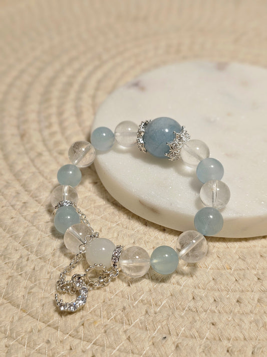 Aquamarine × Clear Quartz｜Fresh & Elegant Energy Bracelet 10mm 