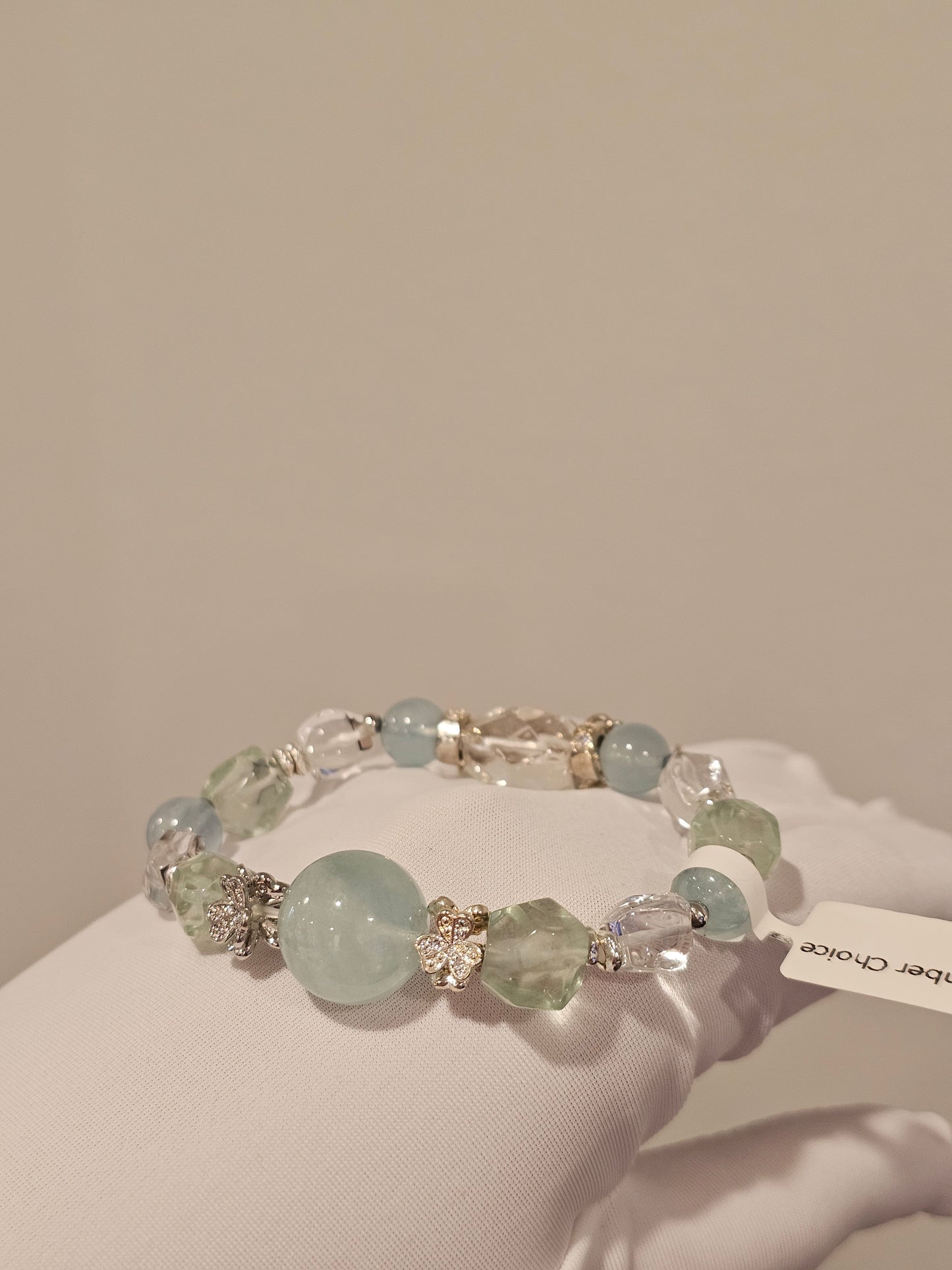 Aquamarine, Green Fluorite & Clear Quartz Bracelet | 10mm Handmade Natural Gemstone Bracelet | Ocean Inspired Crystal Jewelry