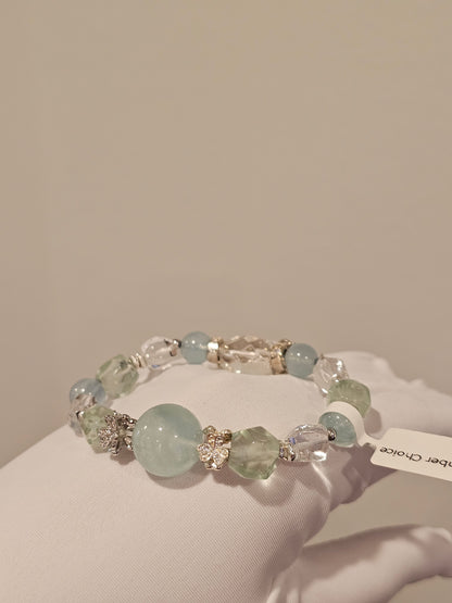 Aquamarine, Green Fluorite & Clear Quartz Bracelet | 10mm Handmade Natural Gemstone Bracelet | Ocean Inspired Crystal Jewelry