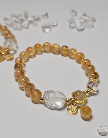 Citrine & Clear Quartz Pixiu Bracelet (8.5mm)