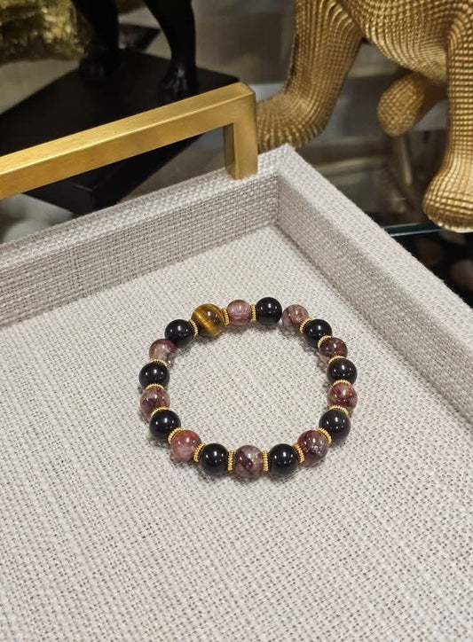 Red Agate × Obsidian × Tiger’s Eye Bracelet 10mm