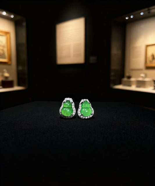 Guatemala Green Jadeite Gourd Earrings | 925 Sterling Silver