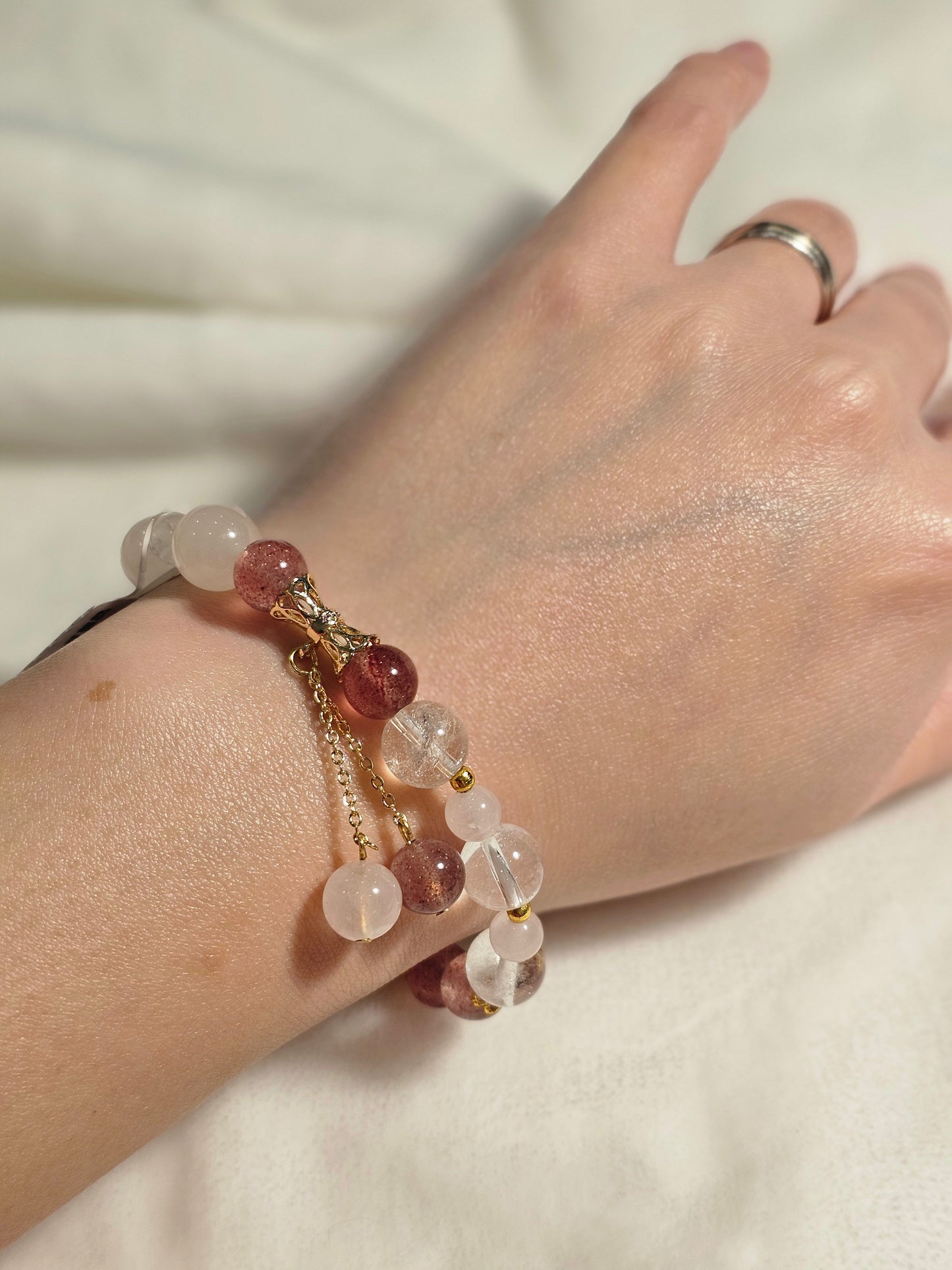 Strawberry Quartz × Clear Quartz × Amethyst｜Design Bracelet 8mm