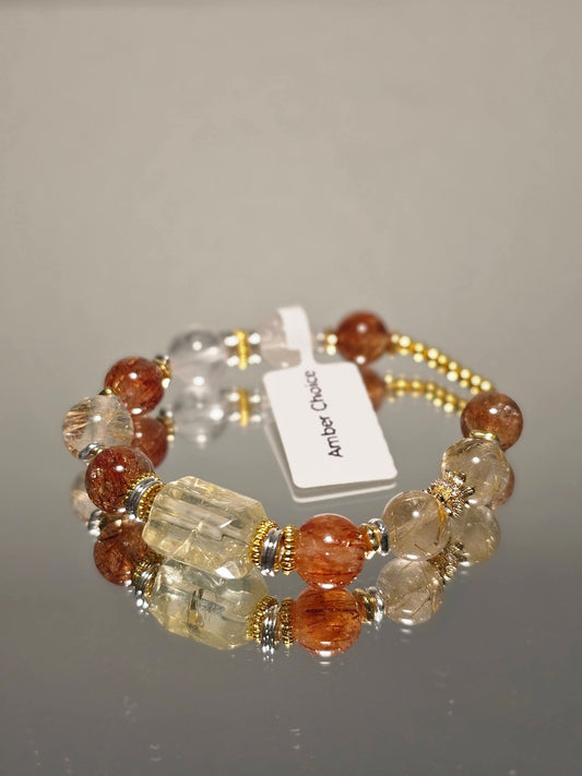 金髮晶 × 黃水晶 × 黑金超七 × 白水晶
9mm 能量設計款手鏈