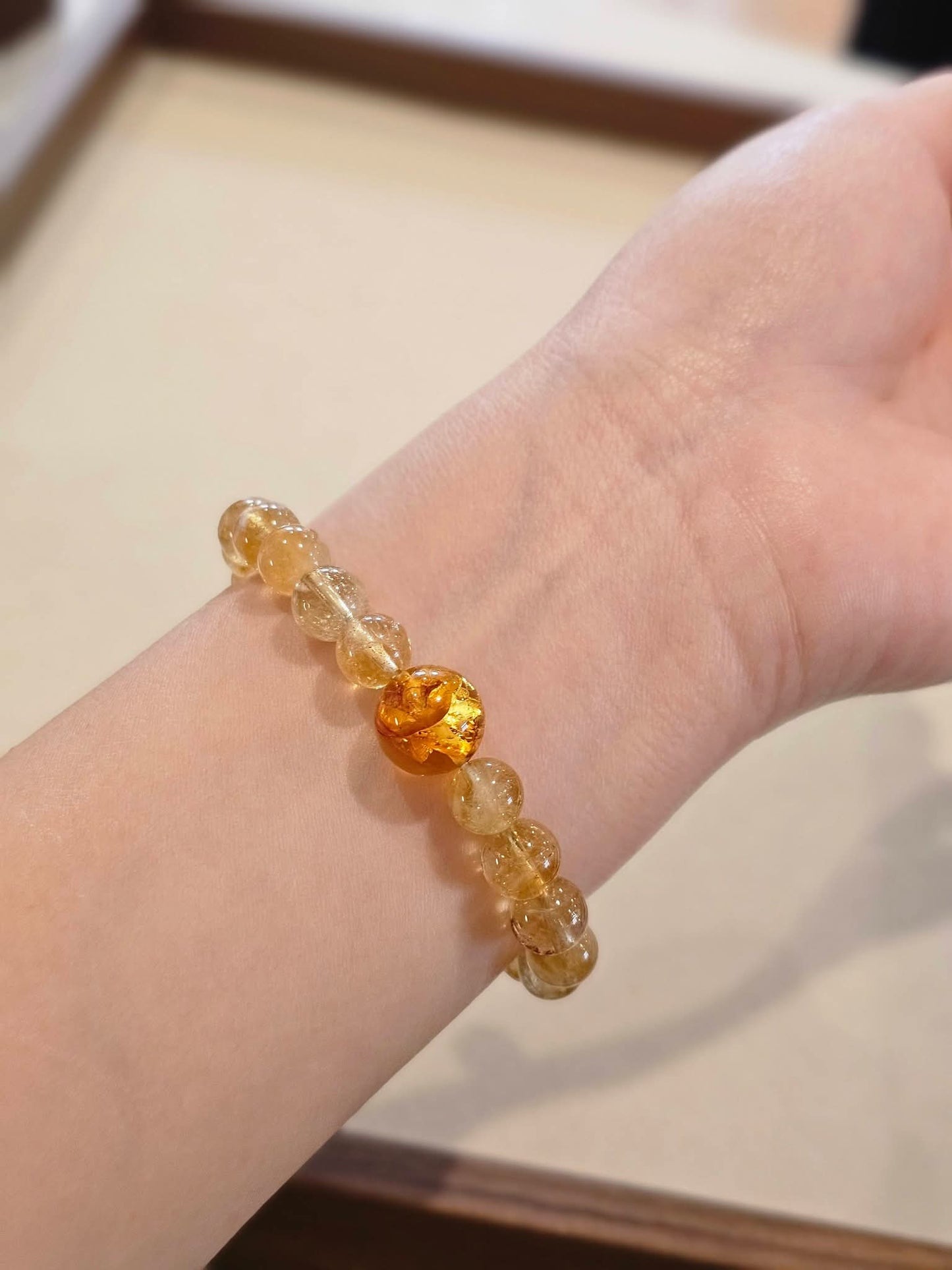 Flower Amber × Beeswax Amber × Golden Rutilated Quartz Bracelet 8mm