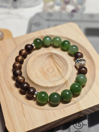 Natural Kynam Agarwood Bracelet 9mm | Hetian Jade Bracelet | Handmade Unisex Jewelry | Meditation Bracelet
