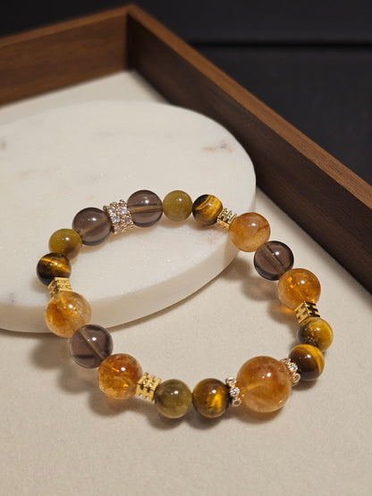 Citrine × Smoky Quartz × Tiger’s Eye Bracelet · 10mm