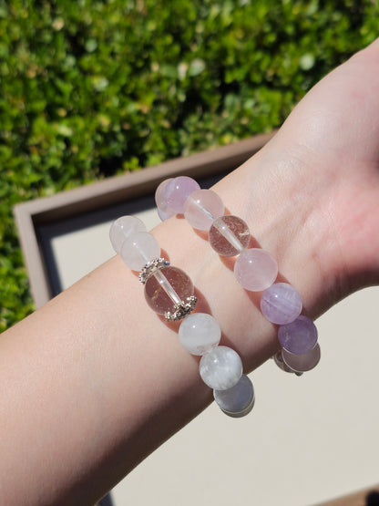 White Phantom Quartz × Clear Quartz × Freshwater Pearl Bracelet | 12.5mm