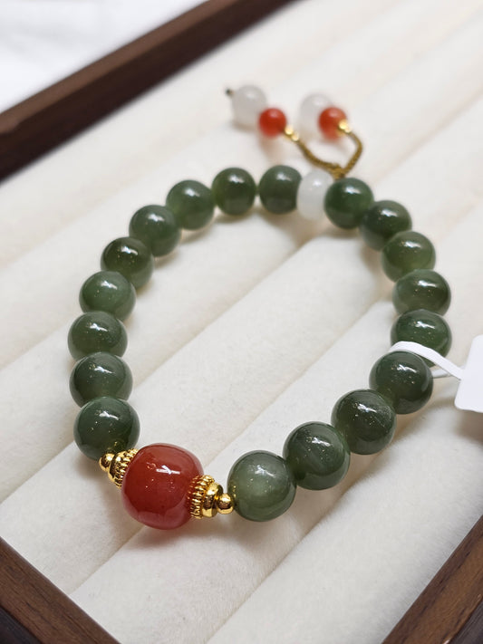 Hetian Jade × Red Agate Bracelet 9.5mm