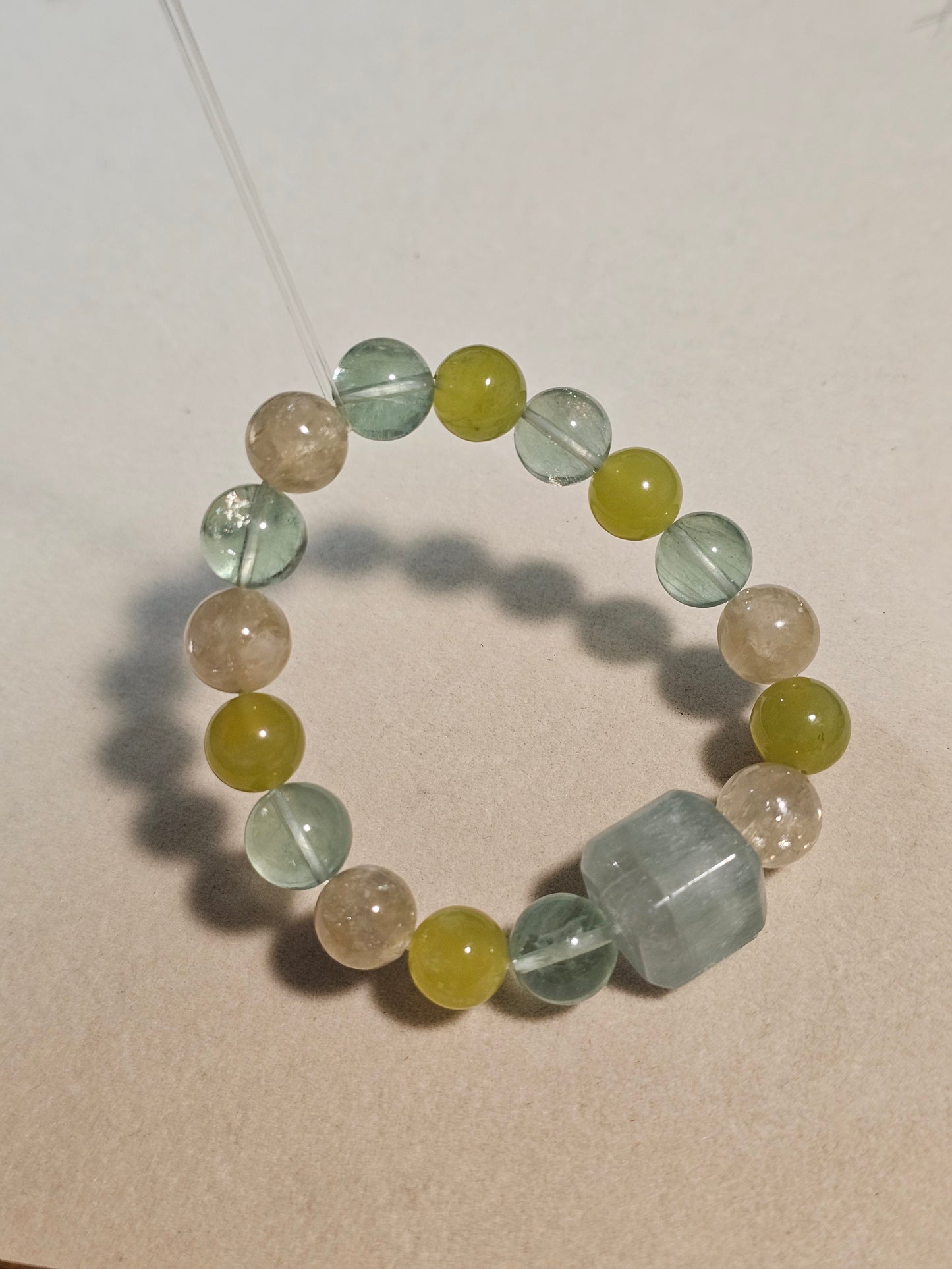 Natural Green Fluorite Cube Bracelet | Xiuyu Jade & Yellow Mica | 10mm Gemstone Bracelet | Handmade Crystal Jewelry | Gift for Her