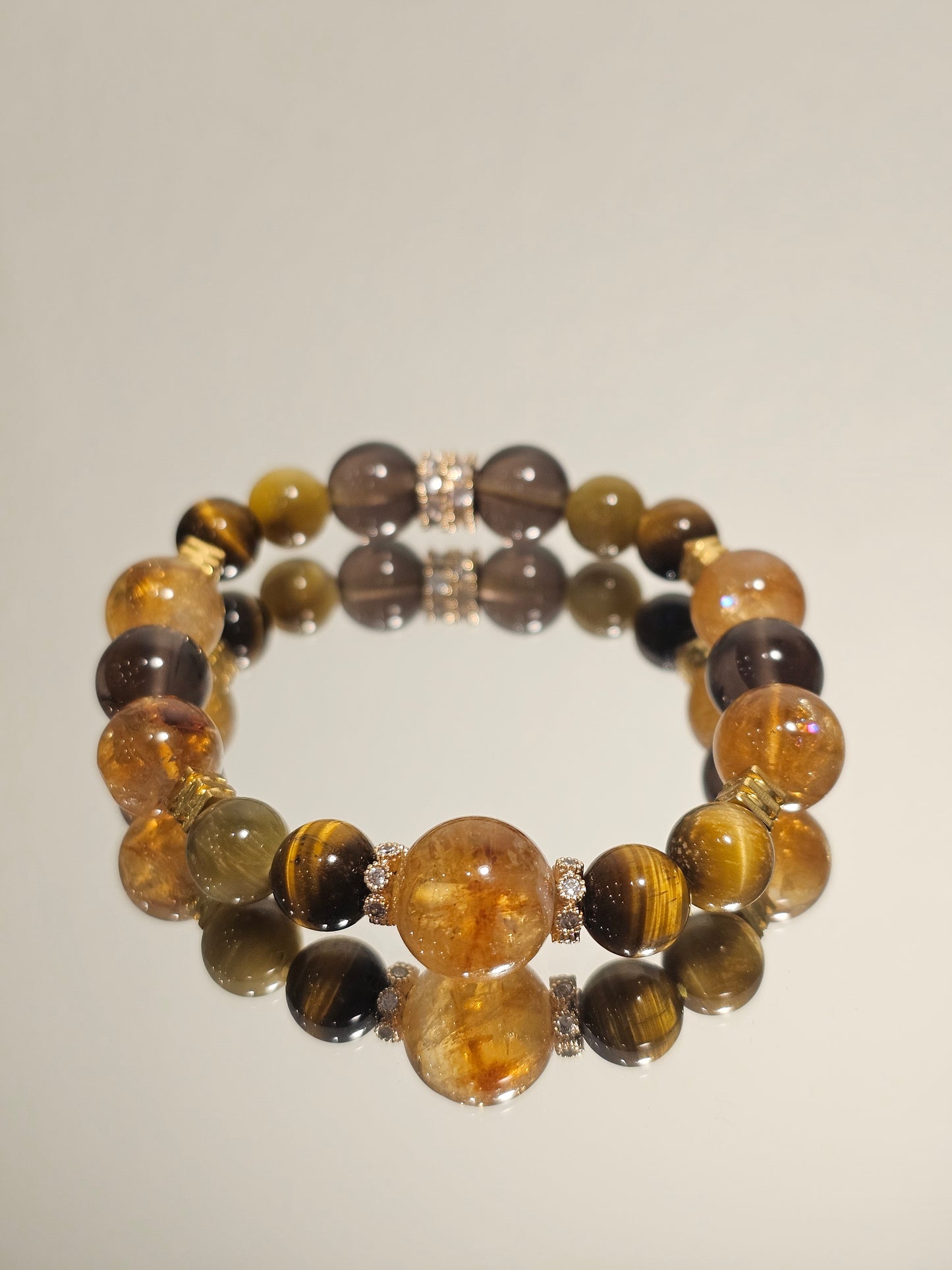 Citrine × Smoky Quartz × Tiger’s Eye Bracelet · 10mm