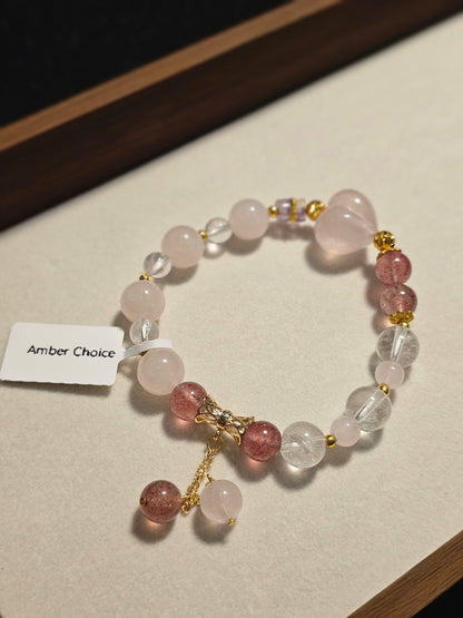 Strawberry Quartz × Clear Quartz × Amethyst｜Design Bracelet 8mm