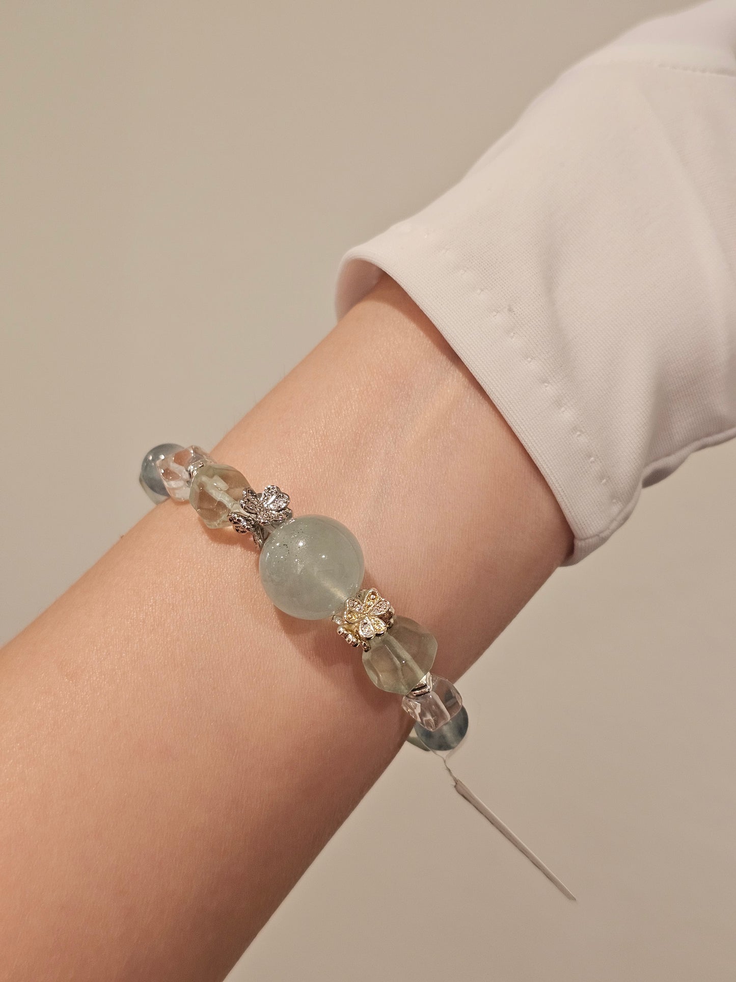 Aquamarine, Green Fluorite & Clear Quartz Bracelet | 10mm Handmade Natural Gemstone Bracelet | Ocean Inspired Crystal Jewelry