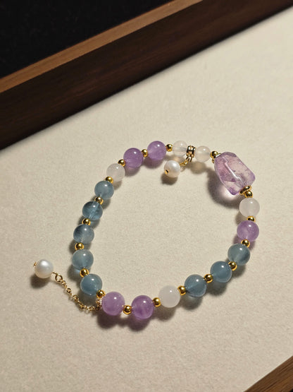 Aquamarine × Amethyst × Clear Quartz × Pearl Bracelet 7mm 