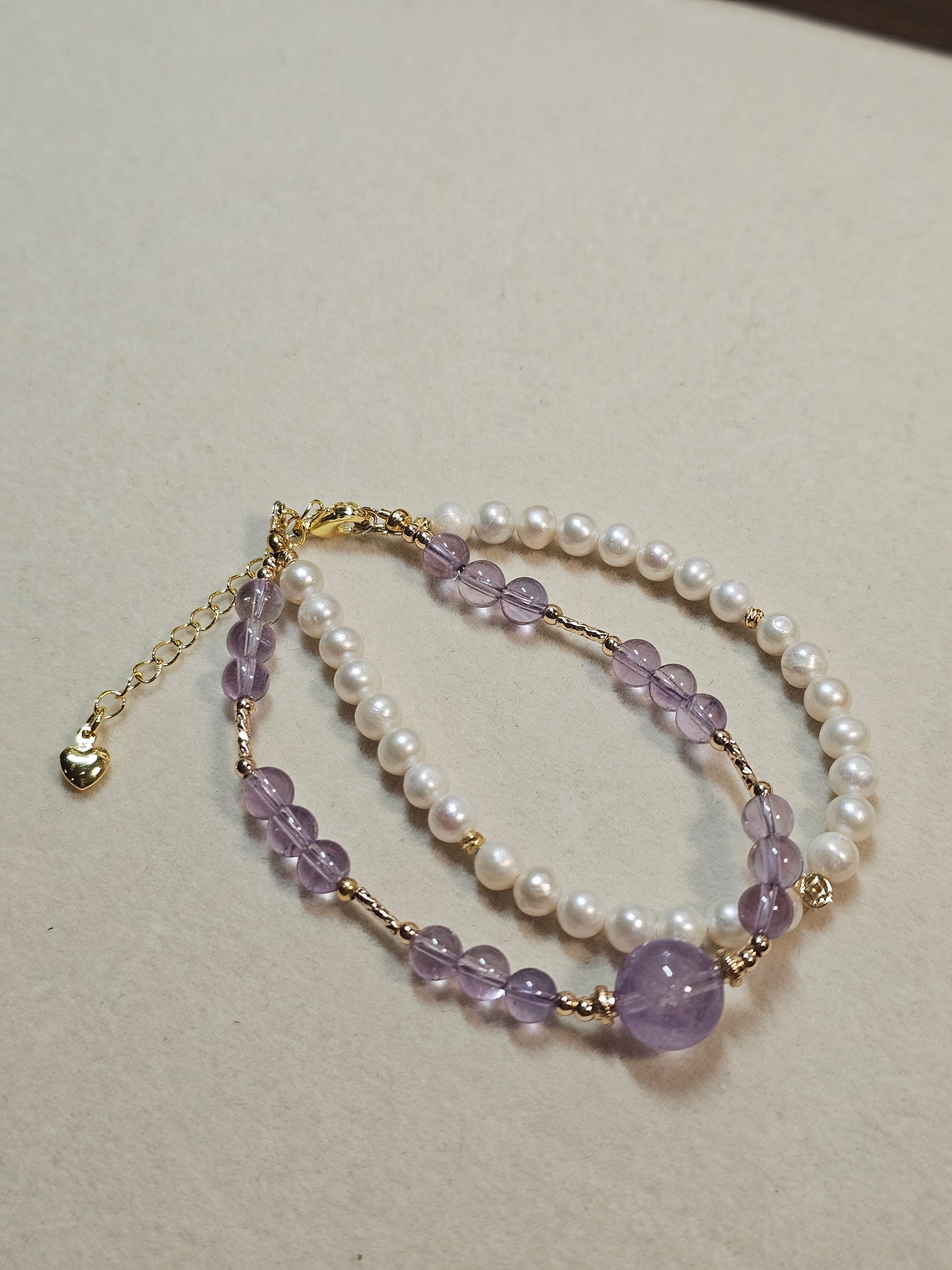 Natural Amethyst & Freshwater Pearl Bracelet Adjustable Gemstone Bracelet | 5.5mm Gift for Her