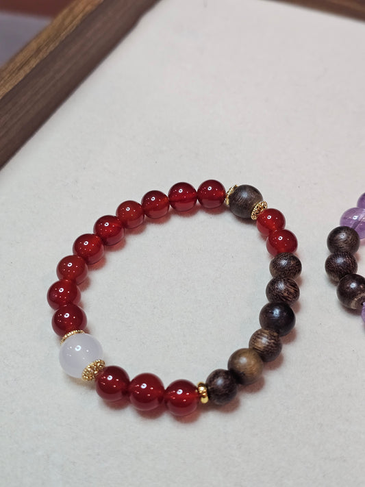 Red Agate × White Agate × Agarwood Bracelet | 8mm