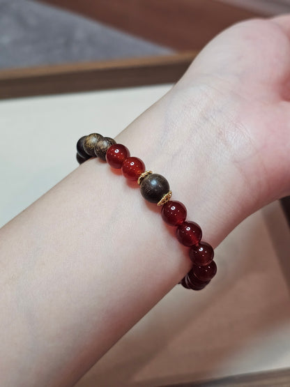 Red Agate × White Agate × Agarwood Bracelet | 8mm