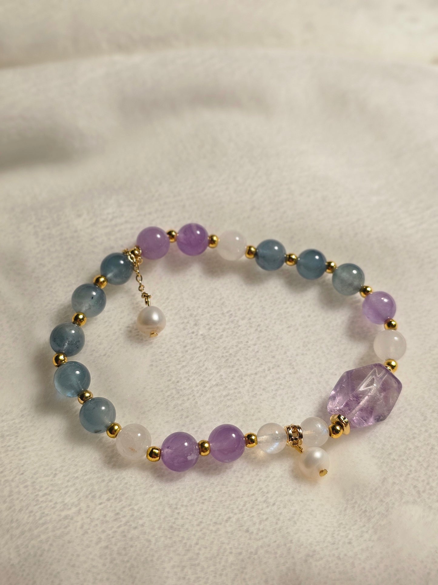 Aquamarine × Amethyst × Clear Quartz × Pearl Bracelet 7mm 