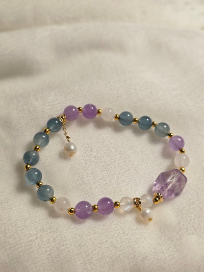 Aquamarine × Amethyst × Clear Quartz × Pearl Bracelet 7mm 