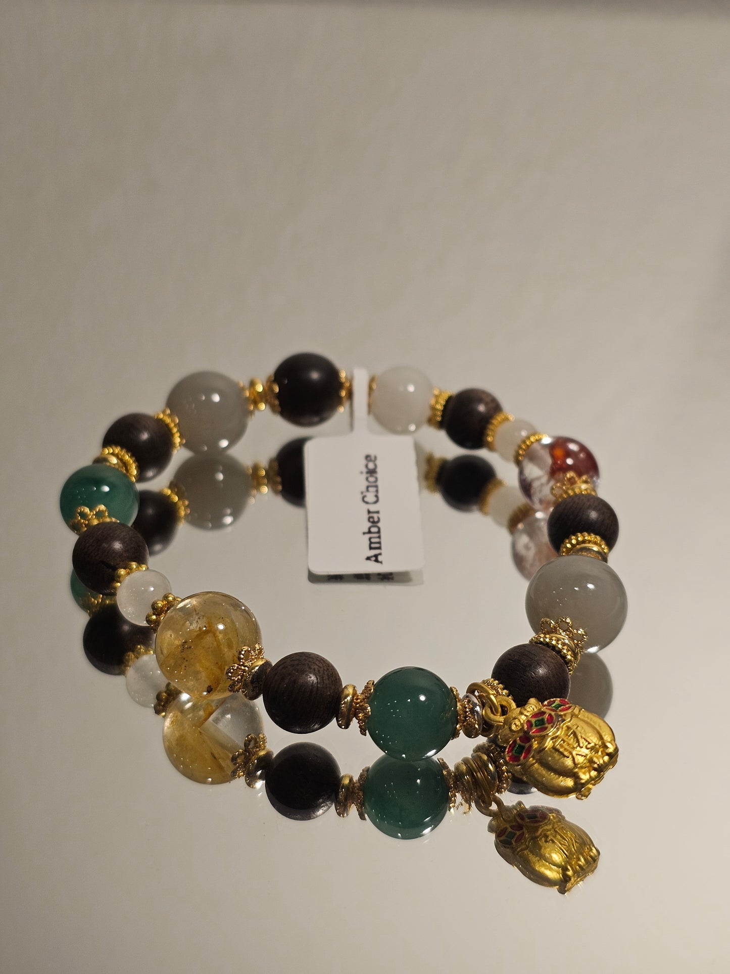 Premium Multi-Gemstone Bracelet · Smoky Lavender Hetian Jade × Agarwood × Dulong Jade × Citrine × Red Garden Quartz × Hetian Jade 9mm