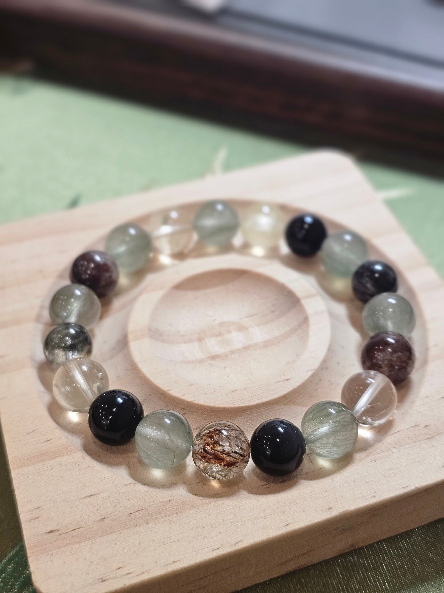 Natural Green Rutilated Quartz & Green Phantom Bracelet 10mm | Super Seven Crystal Bracelet | Handmade Gemstone Jewelry