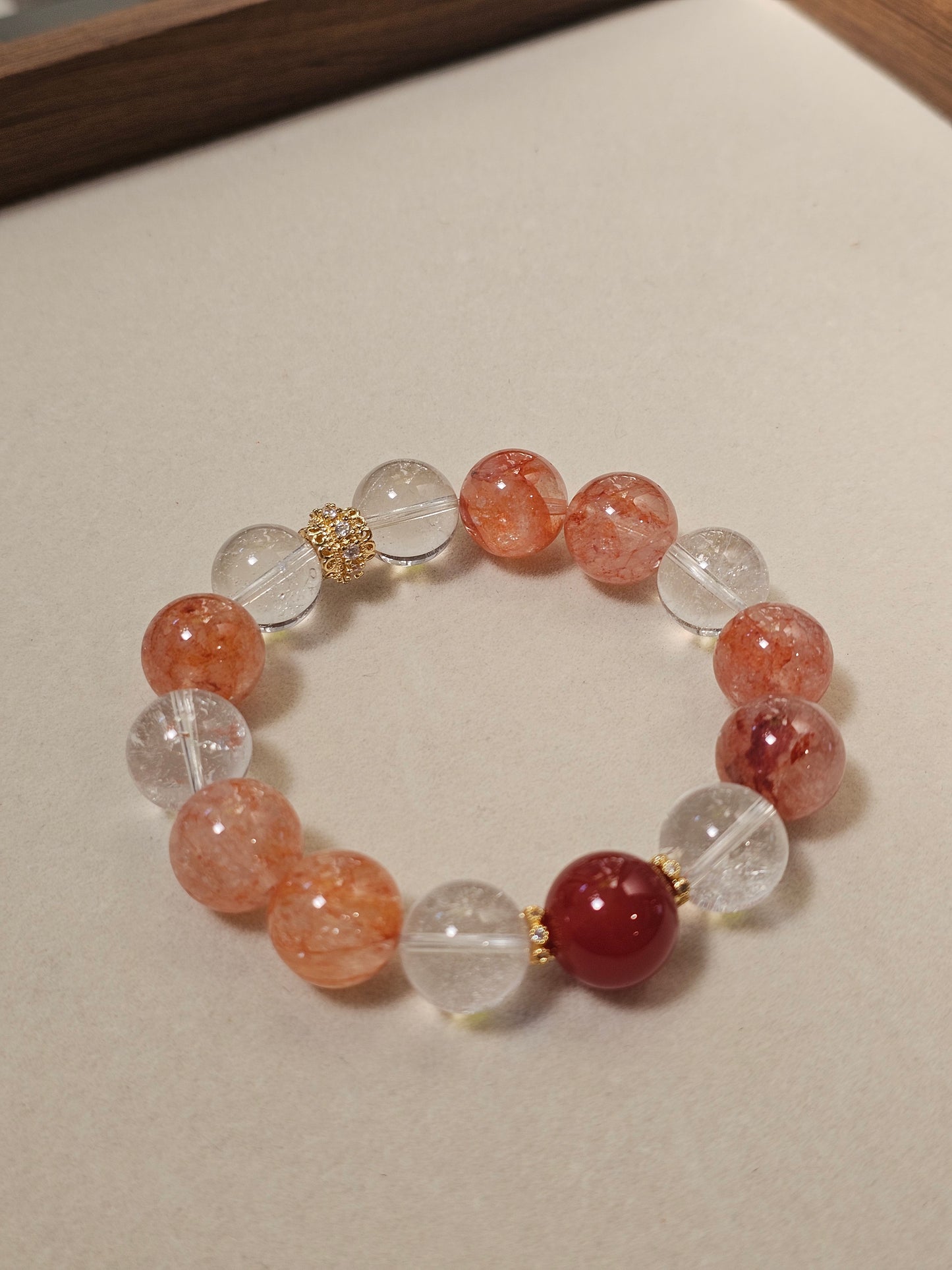Red Flower Quartz × Clear Quartz × Nanhong Agate Bracelet 13mm