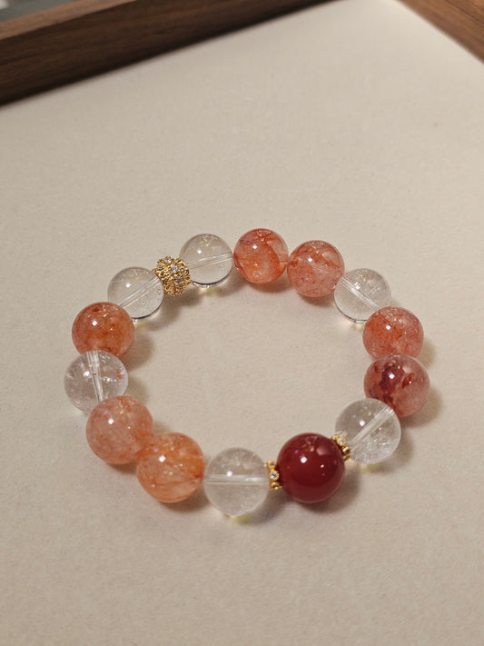 Red Flower Quartz × Clear Quartz × Nanhong Agate Bracelet 13mm