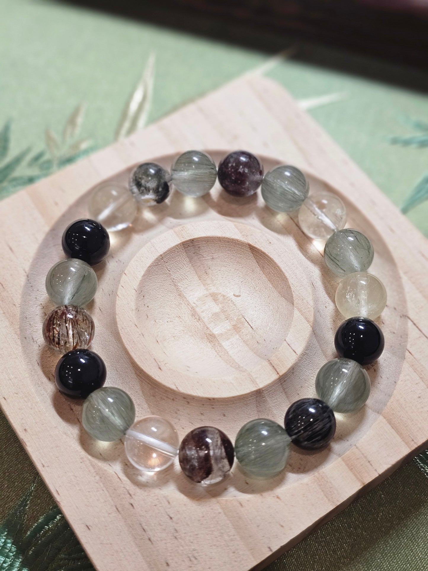Natural Green Rutilated Quartz & Green Phantom Bracelet 10mm | Super Seven Crystal Bracelet | Handmade Gemstone Jewelry