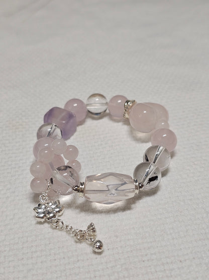 Freeform Rose Quartz × Amethyst × Herkimer Bracelet 10.5mm