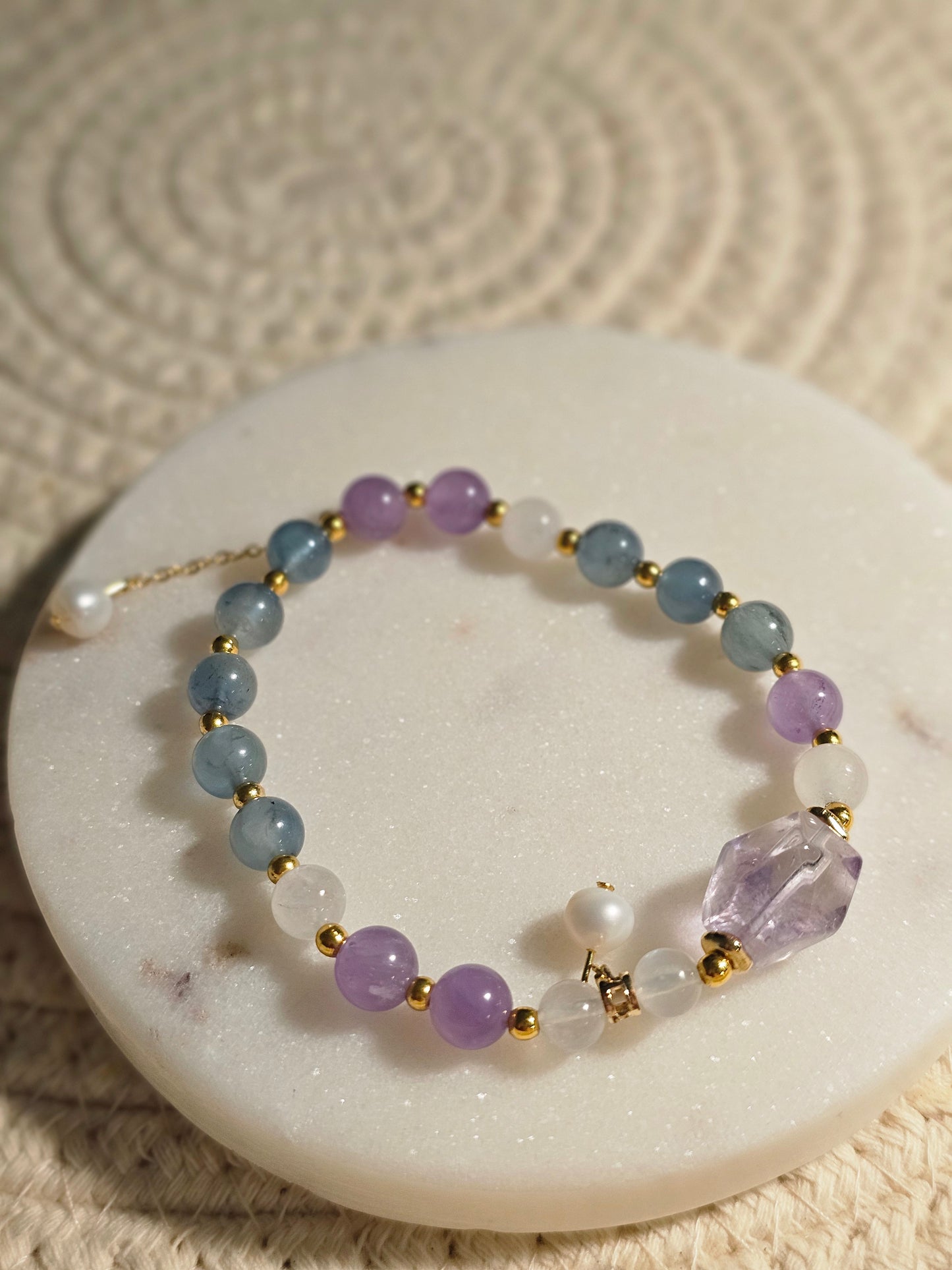 Aquamarine × Amethyst × Clear Quartz × Pearl Bracelet 7mm 