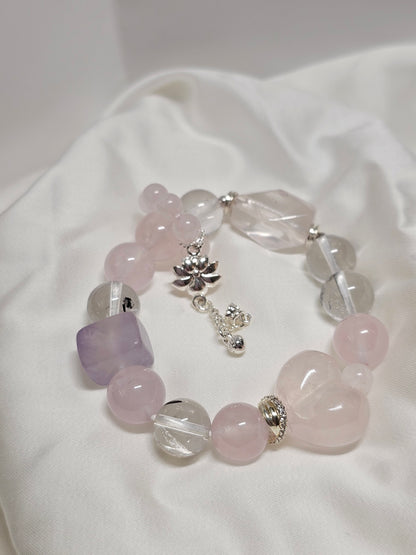 Freeform Rose Quartz × Amethyst × Herkimer Bracelet 10.5mm