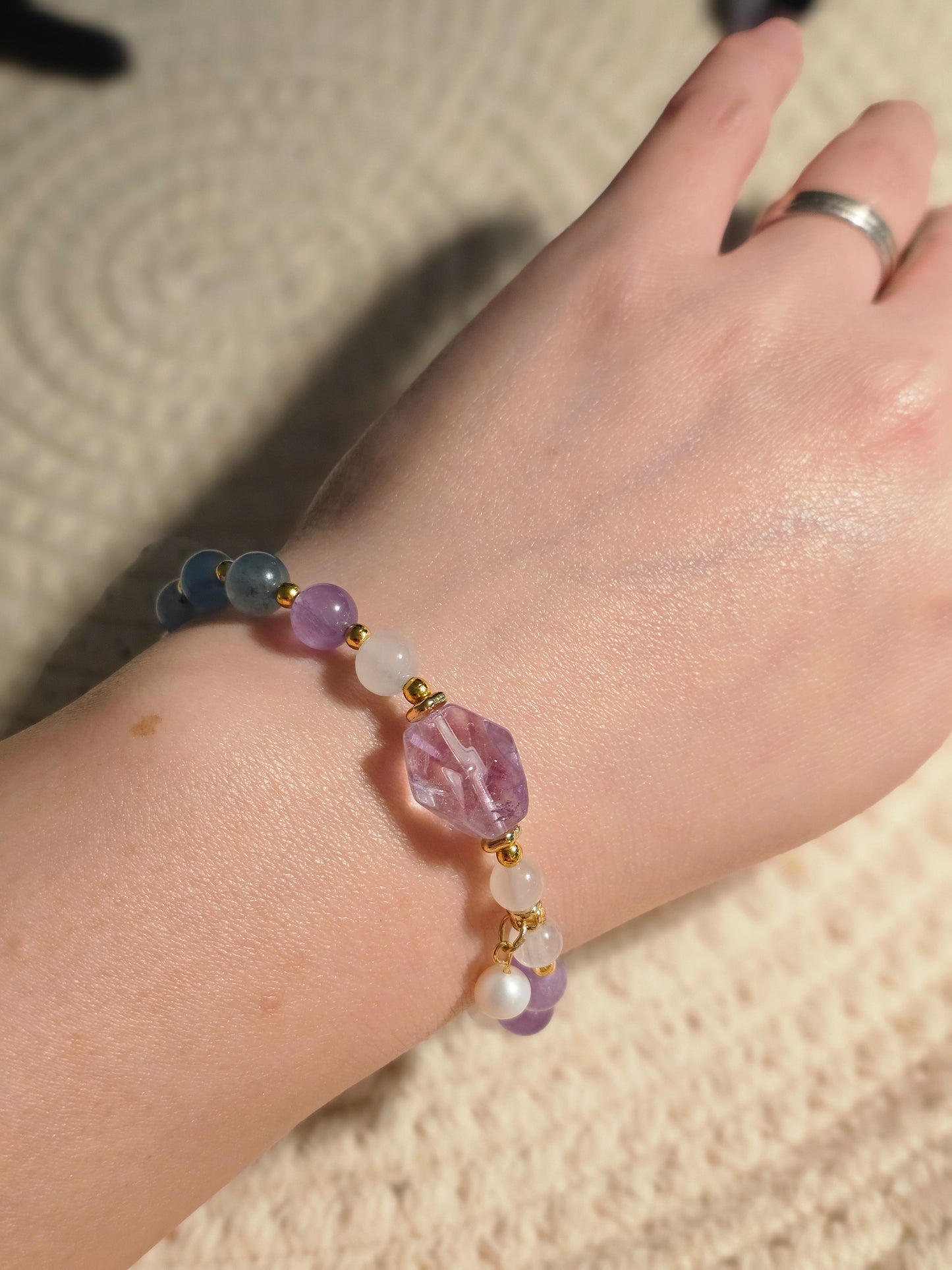Aquamarine × Amethyst × Clear Quartz × Pearl Bracelet 7mm 