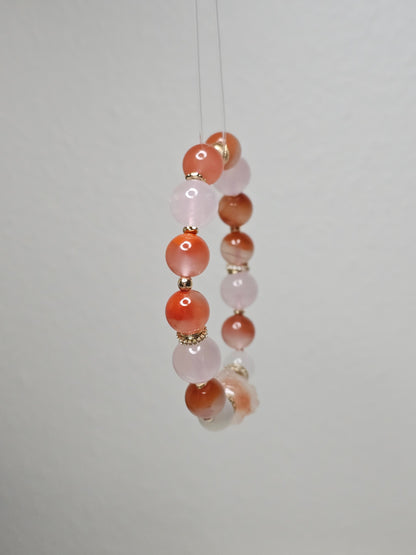 Red Agate × Rose Quartz × Moonstone Pixiu Bracelet 11.3mm 