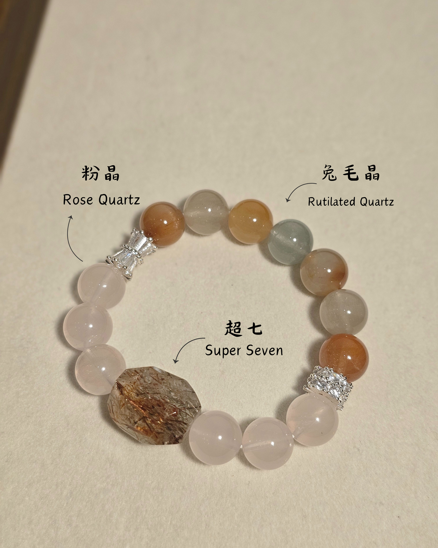 
Rose Quartz × Super Seven × Rabbit Hair Quartz Bracelet 10mm