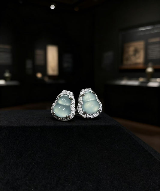 Guatemala Ice Jade Gourd Earrings · 925 Silver