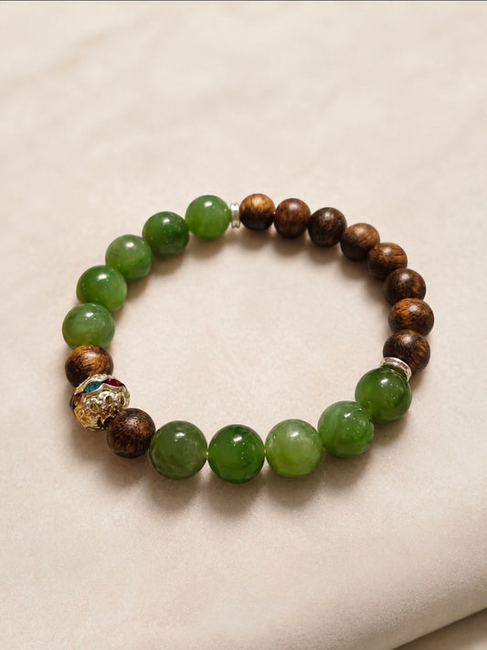 Natural Kynam Agarwood Bracelet 9mm | Hetian Jade Bracelet | Handmade Unisex Jewelry | Meditation Bracelet