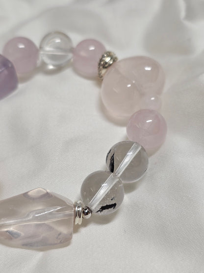 Freeform Rose Quartz × Amethyst × Herkimer Bracelet 10.5mm