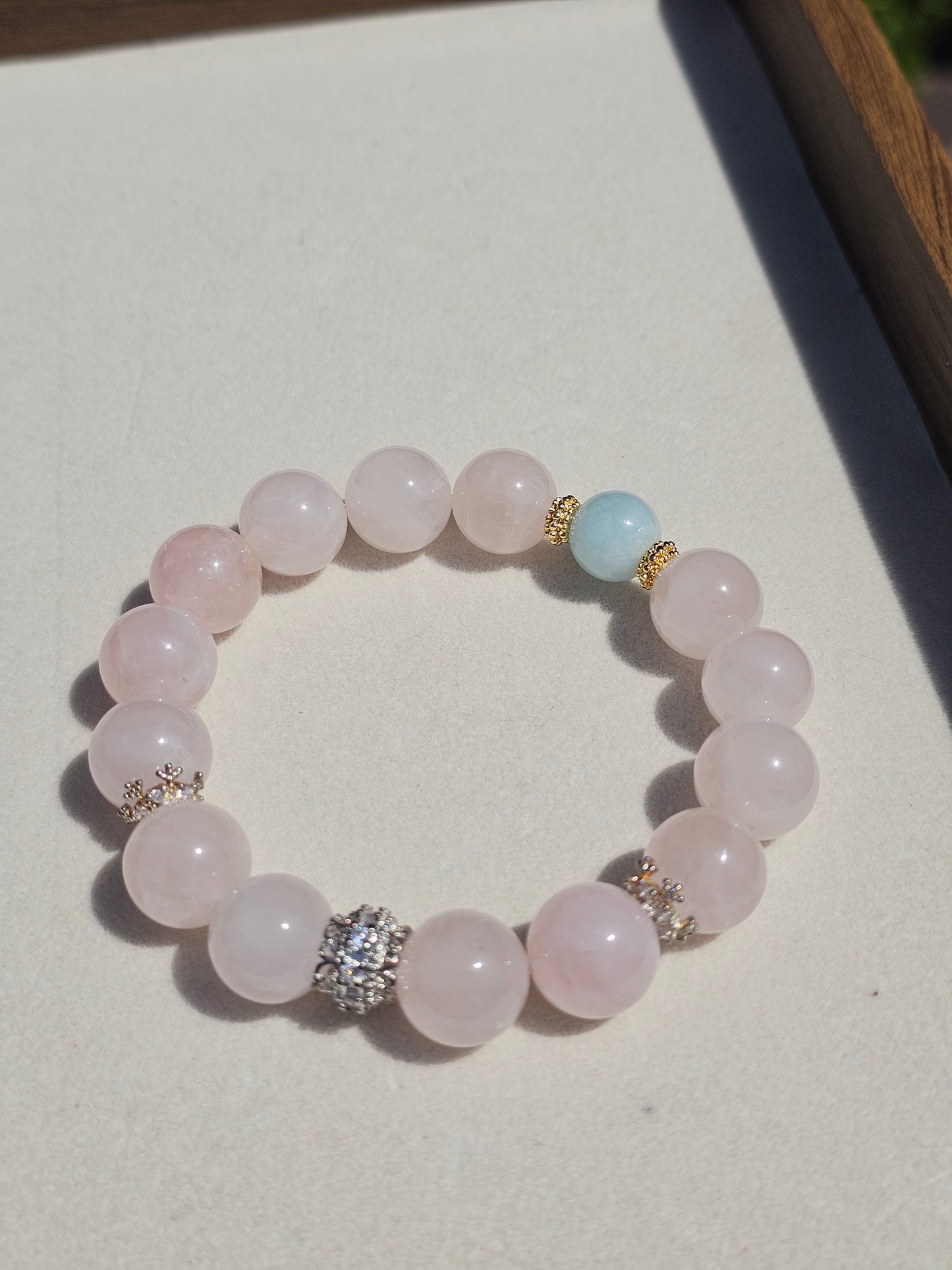 Rose Quartz & Aquamarine Bracelet 12mm
