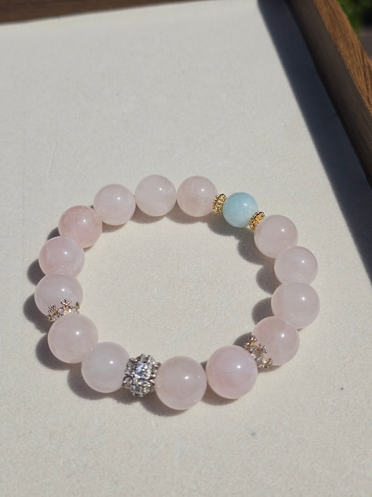 Rose Quartz & Aquamarine Bracelet 12mm