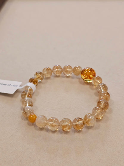 Flower Amber × Beeswax Amber × Golden Rutilated Quartz Bracelet 8mm