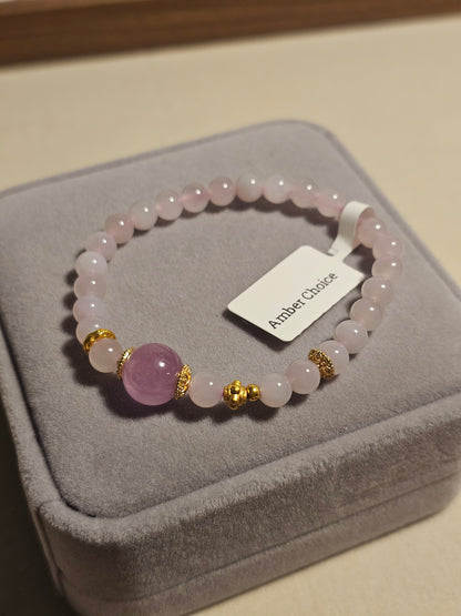 Hetian Jade & Lepidolite Heart Bracelet 6mm