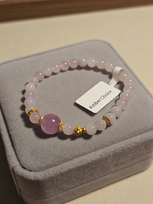 Hetian Jade & Lepidolite Heart Bracelet 6mm