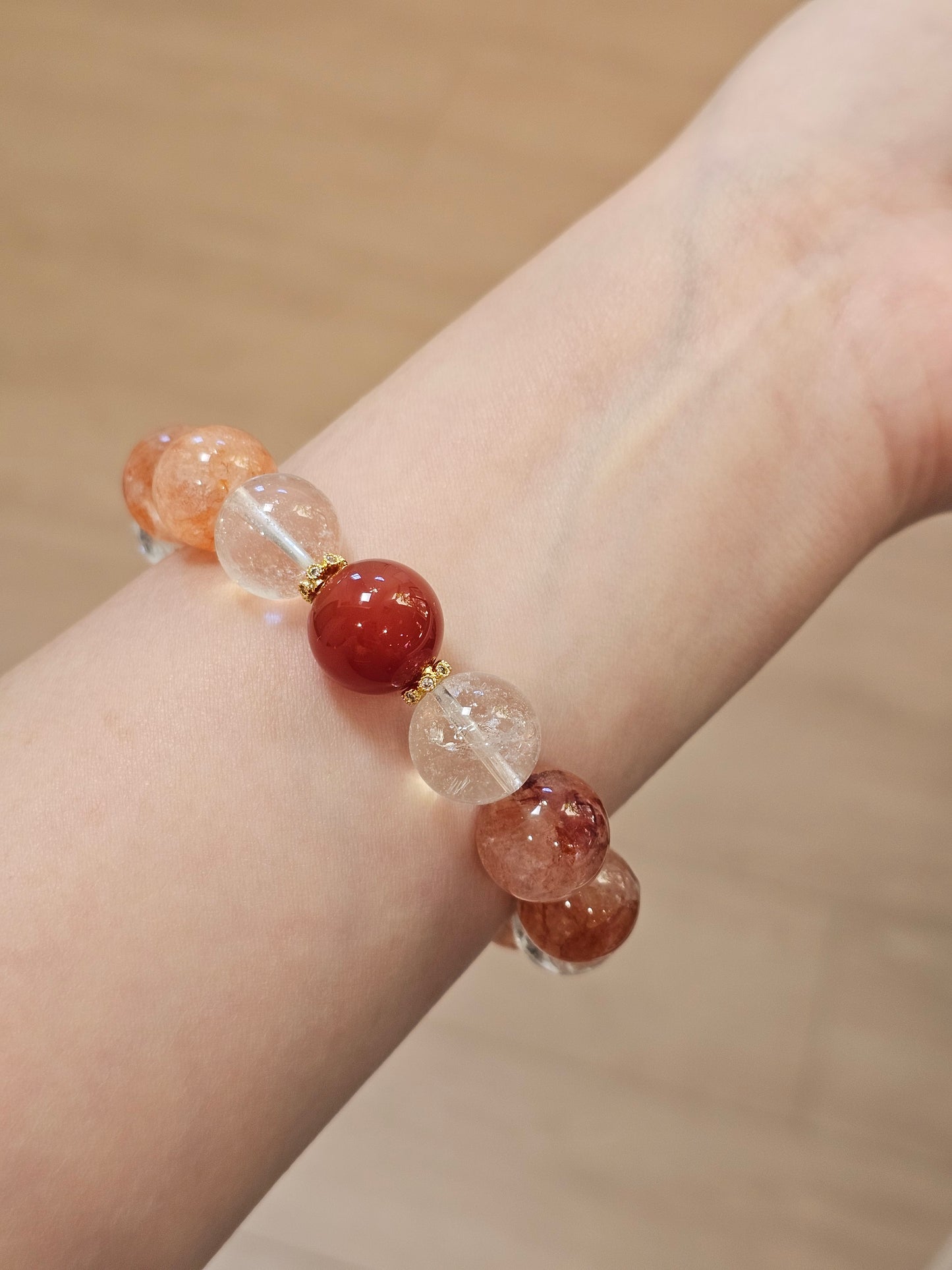 Red Flower Quartz × Clear Quartz × Nanhong Agate Bracelet 13mm